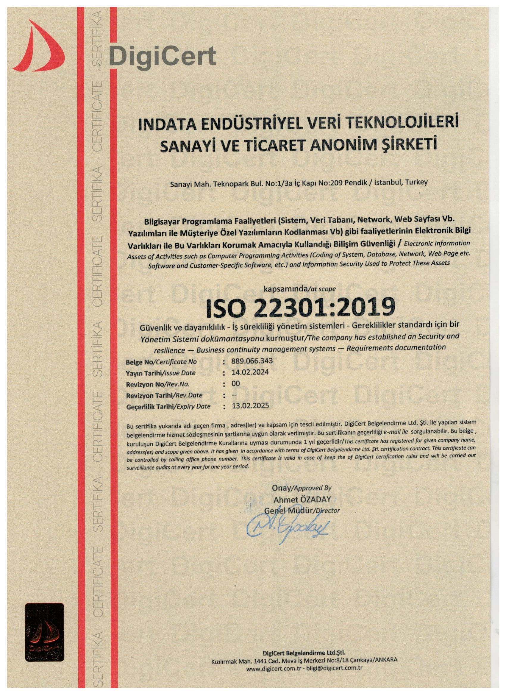 ISO 22301 - İş Srekliliği Ynetimi Sistemi Kalite Belgesi